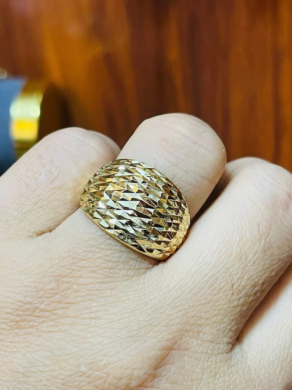 Textured Gold Dome Statement Ring for Women Adjustable